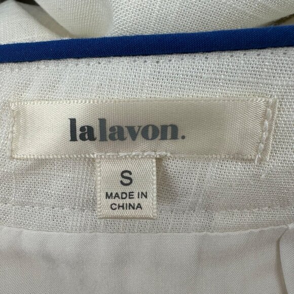 Lalavon Womens Viscose Linen Blend White & Blue Embroidered Wide-Leg Pants S - Picture 7 of 10